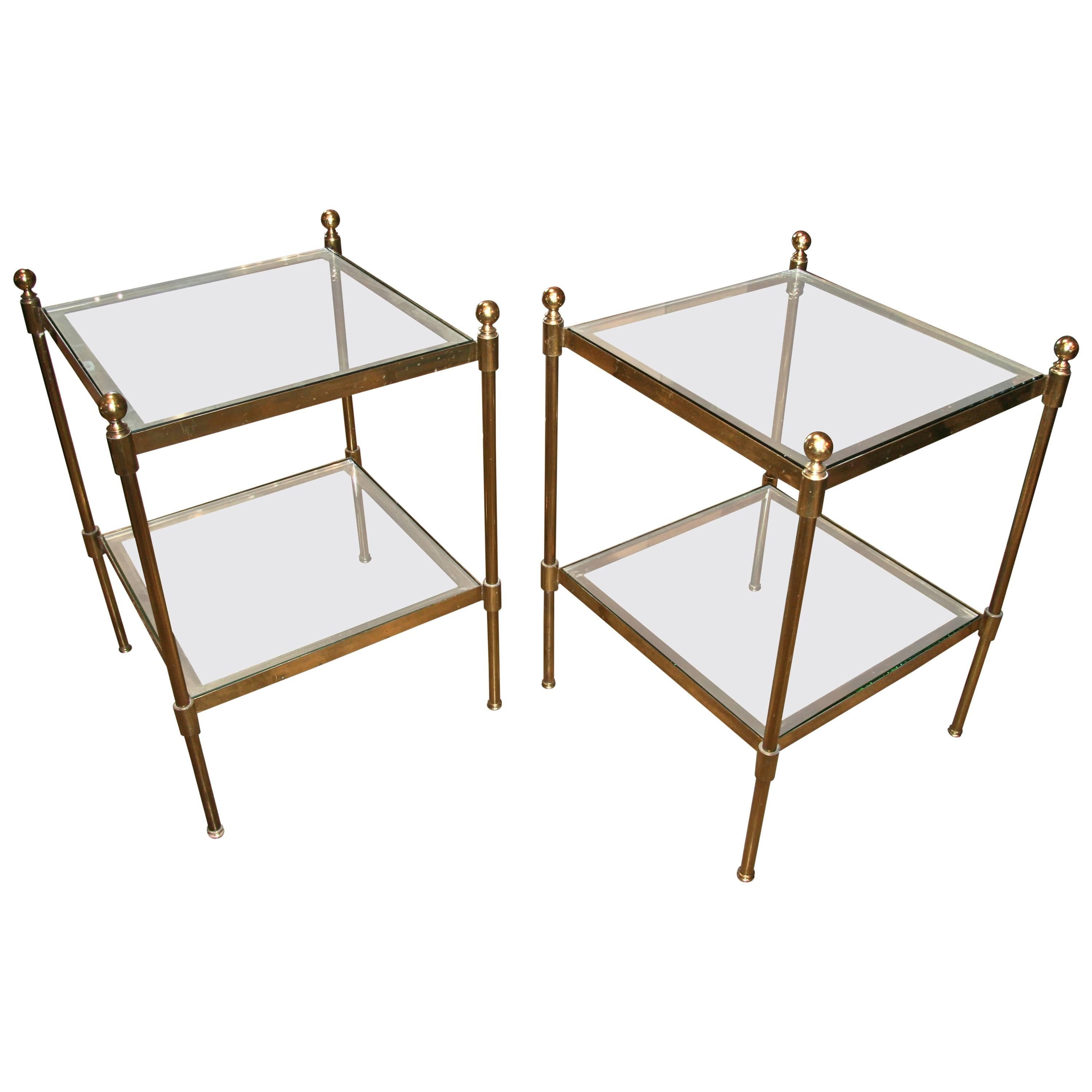 Pair of Italian 1960s Two-Tier End Tables in Brass