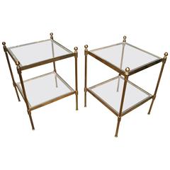 Pair of Italian 1960s Two-Tier End Tables in Brass 7