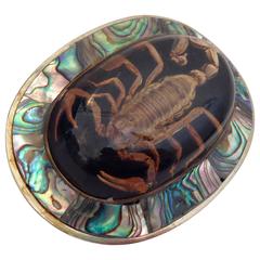 Vintage 1970s Sterling Abalone and Lucite Scorpion Belt Buckle