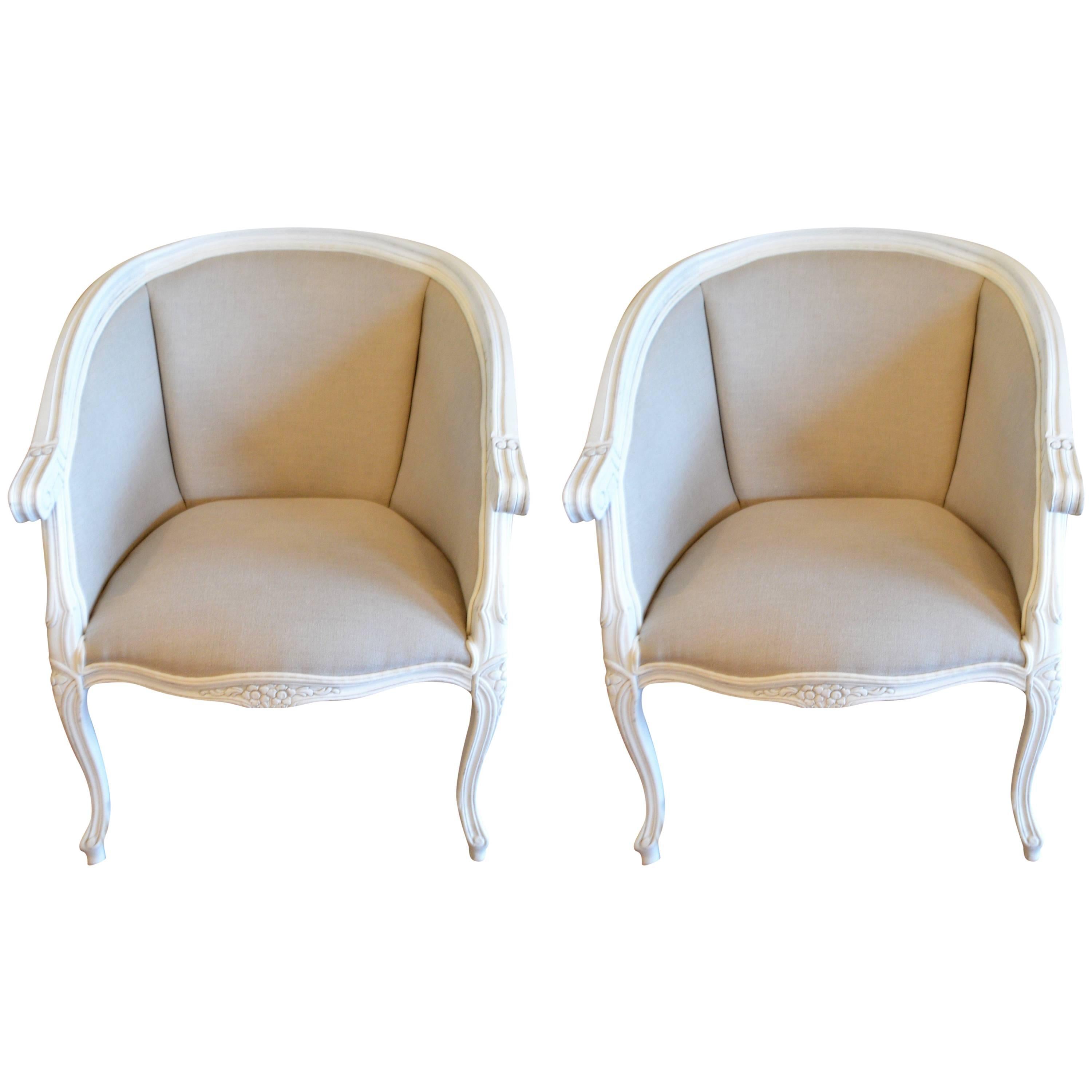 Pair of Louis XV Style Painted Bergere Chairs For Sale