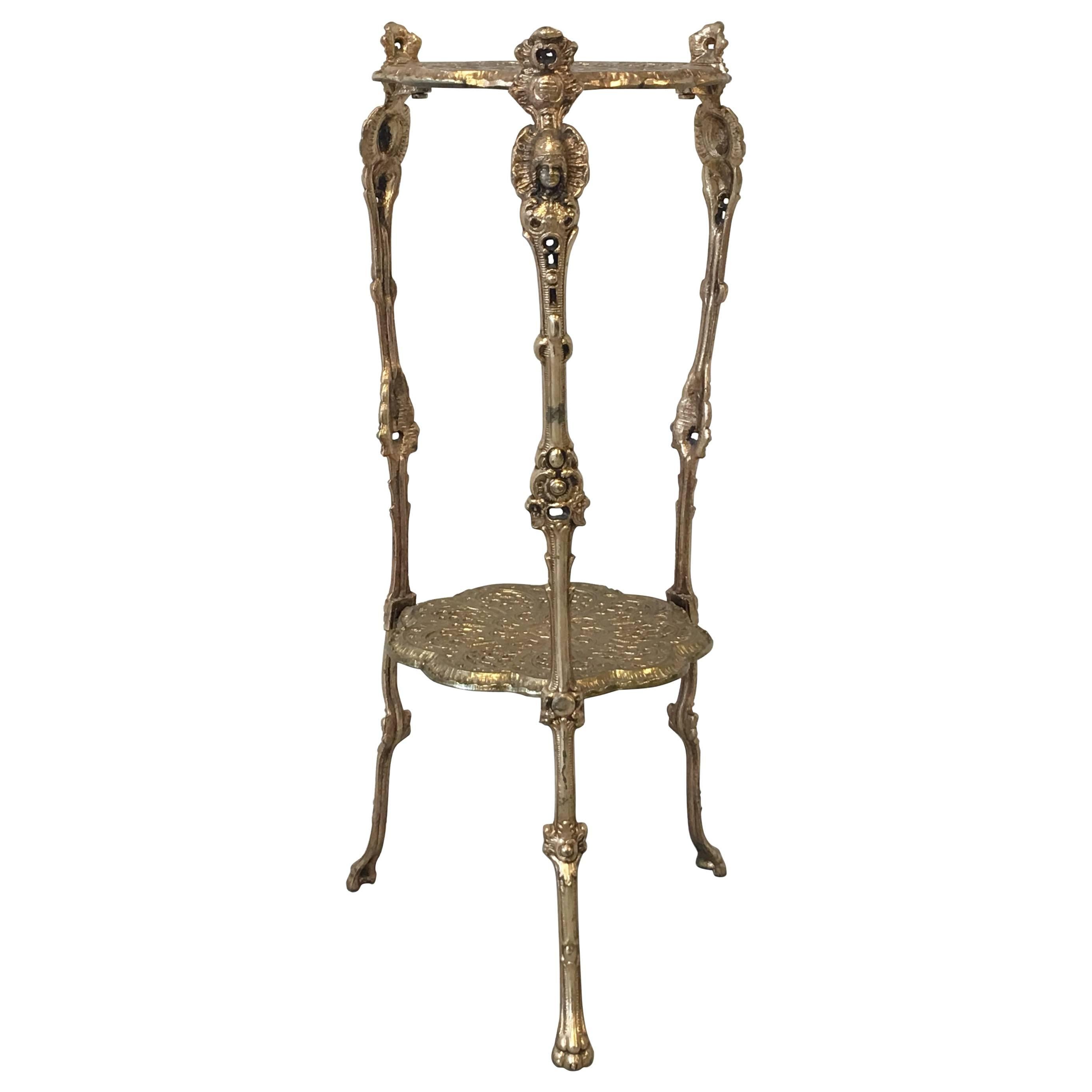 19th Century Art Nouveau Solid Brass Plant Stand Table
