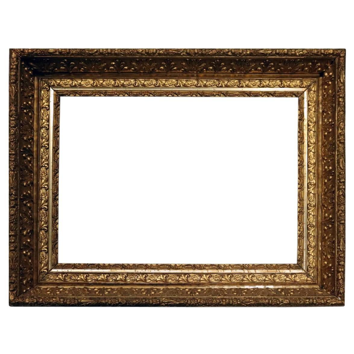 Antique Ornate First Finish Gold Gilt Gesso on Wood Frame, Late 19th Century