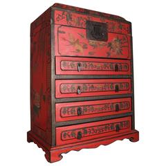 Red Lacquer Japanese Vanity Cabinet with Black Lacquer Interior Mid-20th Century