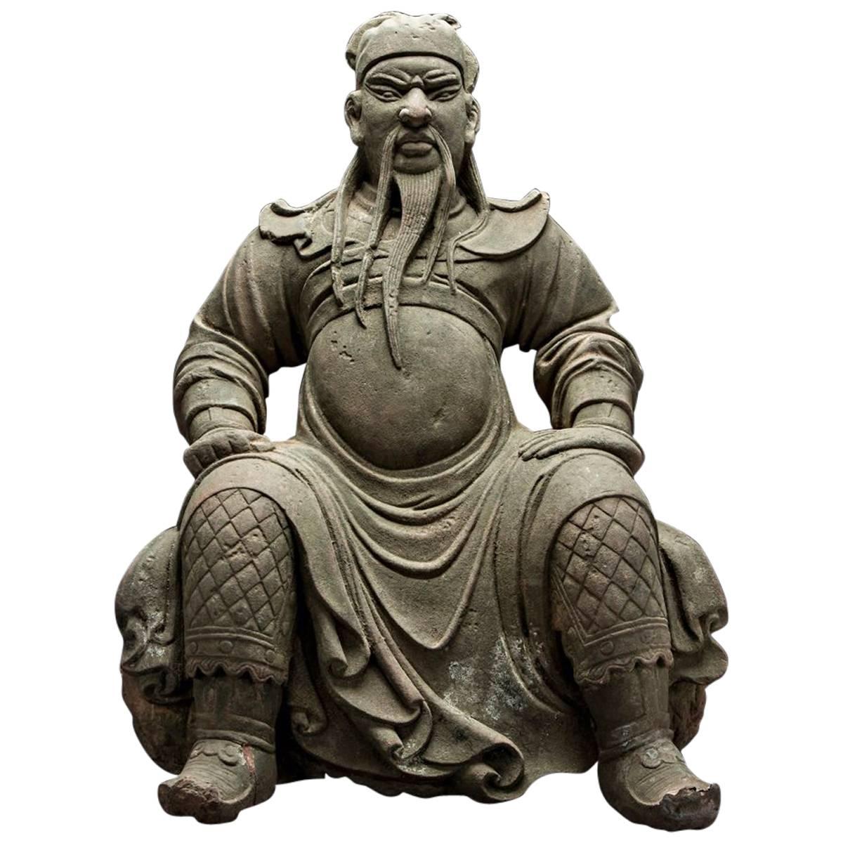 Ming Dynasty Stone Sculpture of Guan Yu For Sale