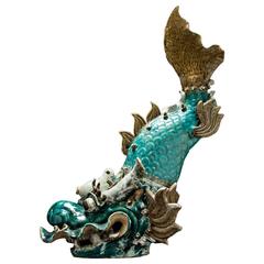 Antique Ming Glazed Terracotta Architectural Sculpture of a Dragon Fish