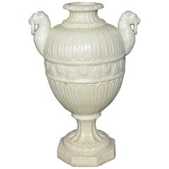 Italian Neoclassical White Pottery Urn with Panther Handles