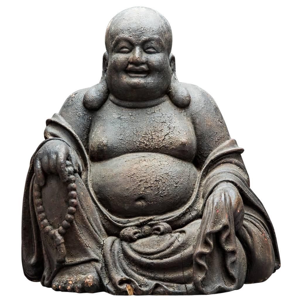 Ming Wooden Sculpture of the Laughing Buddha For Sale