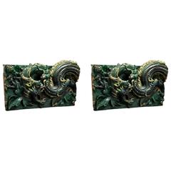 Pair of Ming Glazed Terracotta Temple Wall Tiles Depicting a Dragon