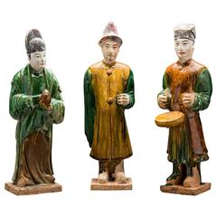 Set of Three Ming Glazed Terracotta Attendants
