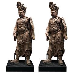Pair of Qing Dynasty Wooden Figures