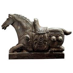 Qing Stone Sculpture of a Seated Horse