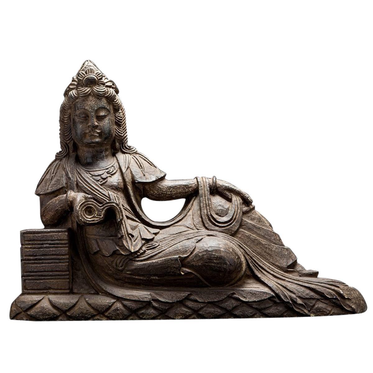 Qing Stone Reclining Guanyin For Sale