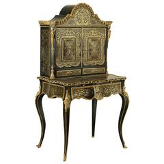 Late 19th Century Napoleon III Boulle Style Wood and Brass French Desk