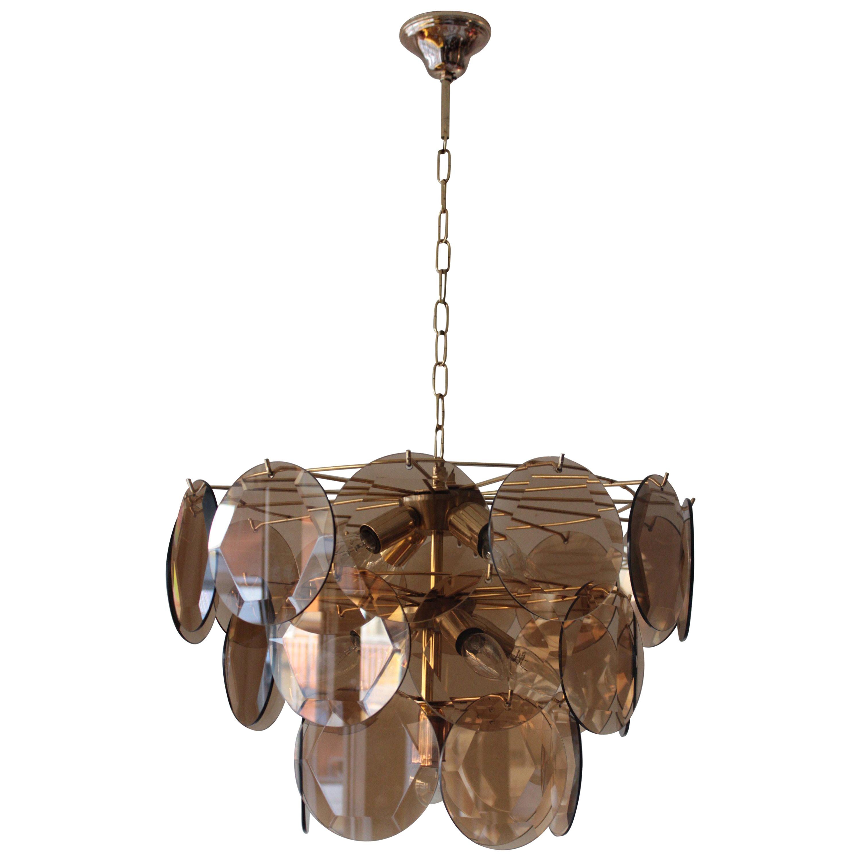 Vintage Smoked Glass Chandelier 1970 in the Style of Vistosi For Sale