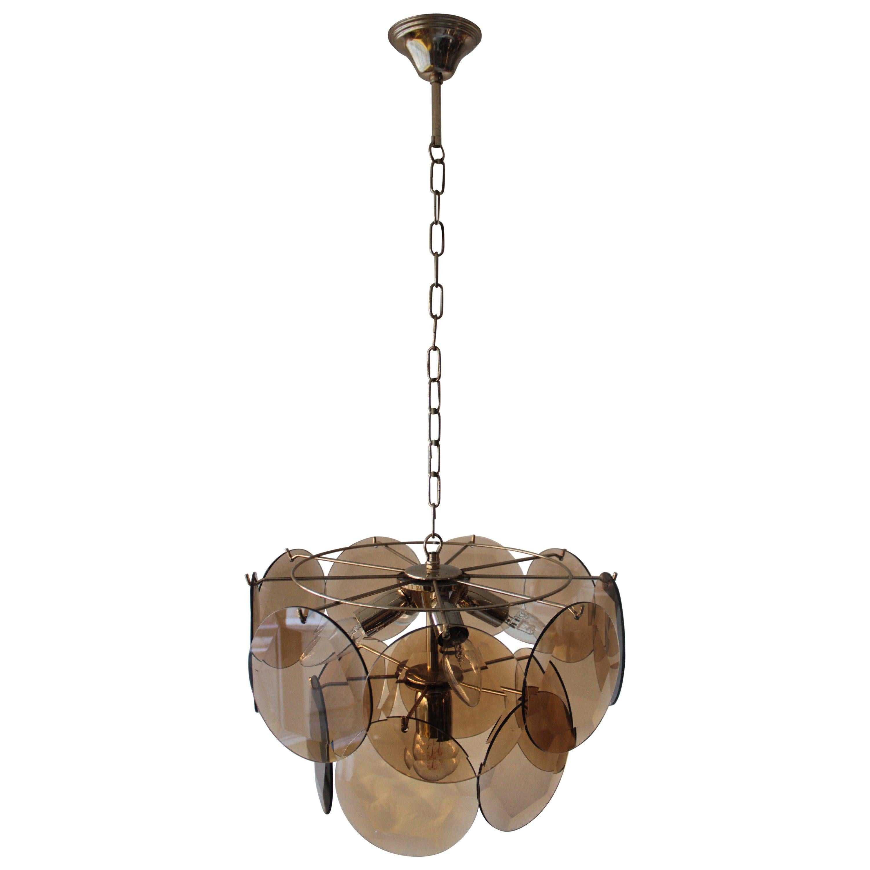 Vitage Smoked Glass Chandelier in the Style of Vistosi For Sale