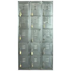 Vintage Industrial 15 Compartment Stripped and Polished School Locker
