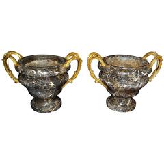 Pair of French Regence Period Marble Vases with Ormolu Handles 6