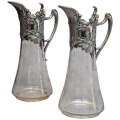 Pair of Late 19th Century Silver Plate Mounted Art Nouveau Claret Jugs