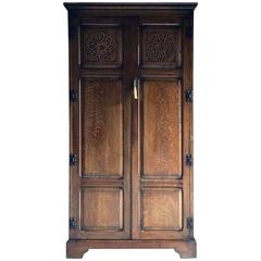 Vintage Wardrobe Carved Solid Oak Gothic Style Old Charm Two-Door