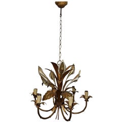 Vintage Italian Calla Lily Six-Light Gilded Chandelier