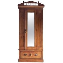 Vintage Wardrobe Dresser Satin Walnut Edwardian Mirror Fronted, 1900