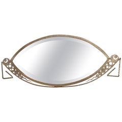 Art Deco Forged Iron Silver Oval Decorative Mirror