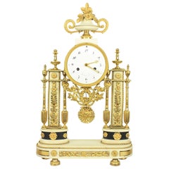 Late 18th Century Louis XVI Carrara and Black Marble Ormolu Portico Mantle Clock