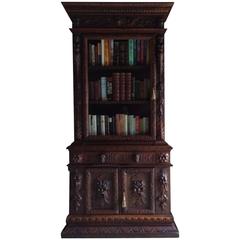 Antique Italian Dresser Bookcase Oak 19th Century Victorian Carved