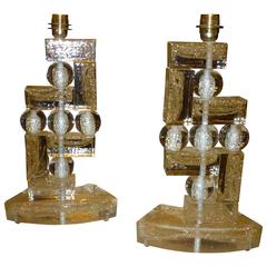 Mid 20th century Pair of Murano Glass Base Lamp with gold leaf