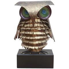 Curtis Jere Grande sculpture de hibou en métal du milieu du siècle dernier