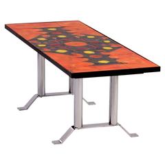 Table basse en carreaux peints à la main par Belarti, 1960s - Orange