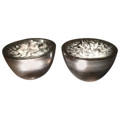 Carlo Nason Monumental Pair of Silver Glass Bowls Lamps