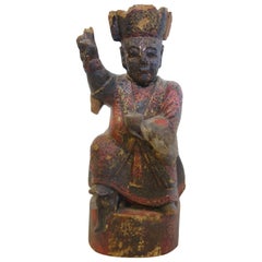 Antique Chinese Folk Art Carved Deity Statue