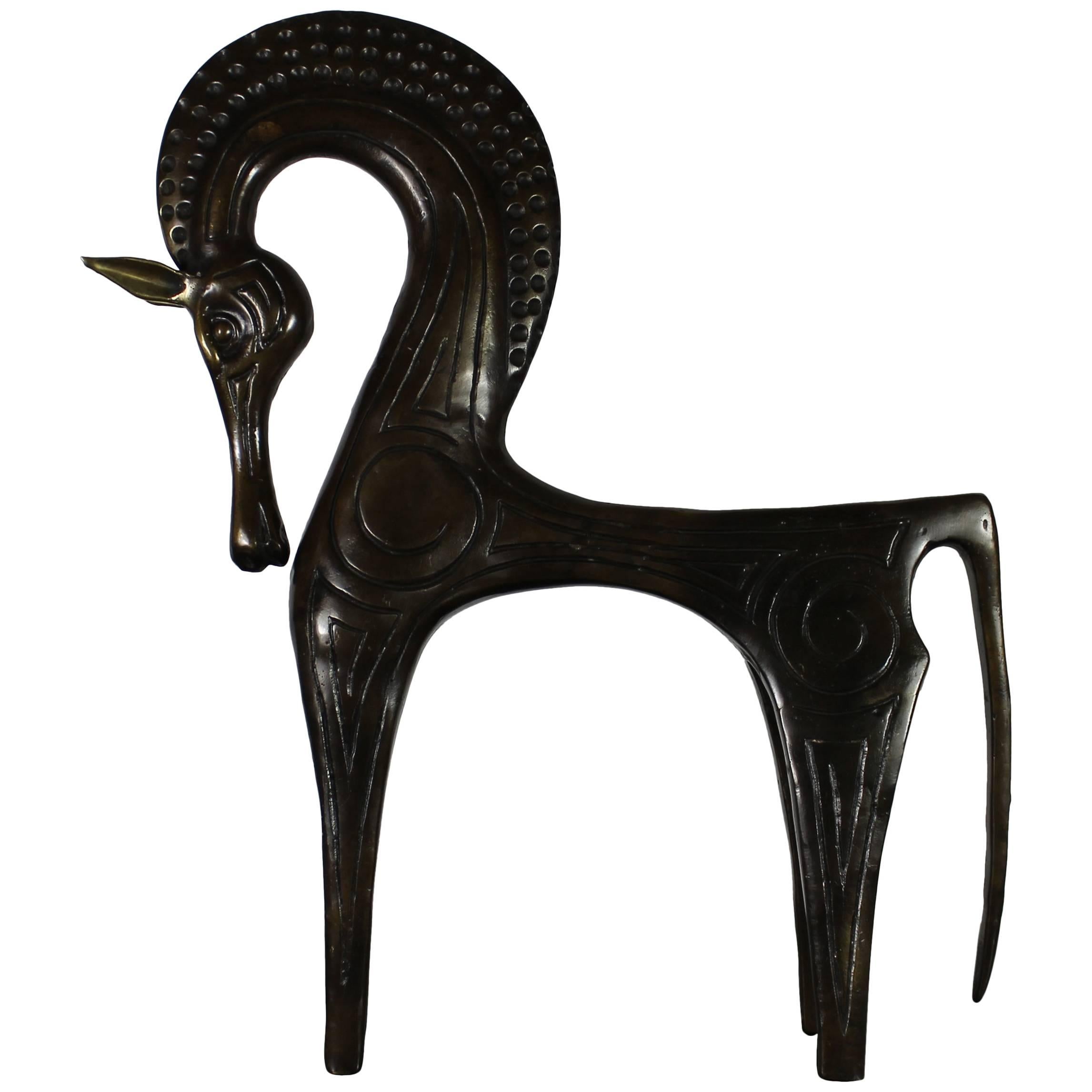 Horse Sculpture in Bronze, Gilt Ears