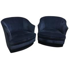 Pair of 1967 John Stuart Upholstered Swivel Chairs