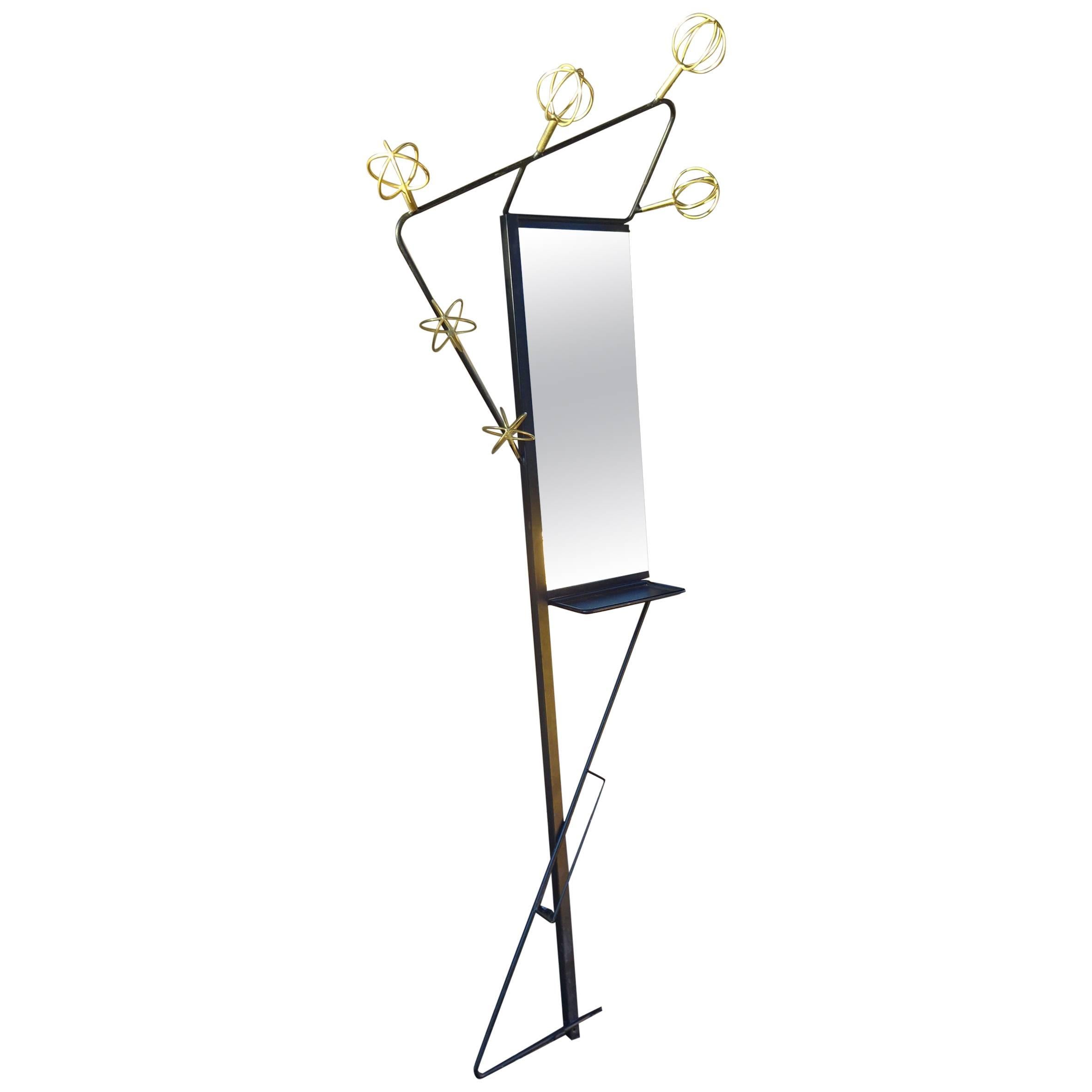 Mid-20th Century French Designer Wall and Mirror Coatstand For Sale