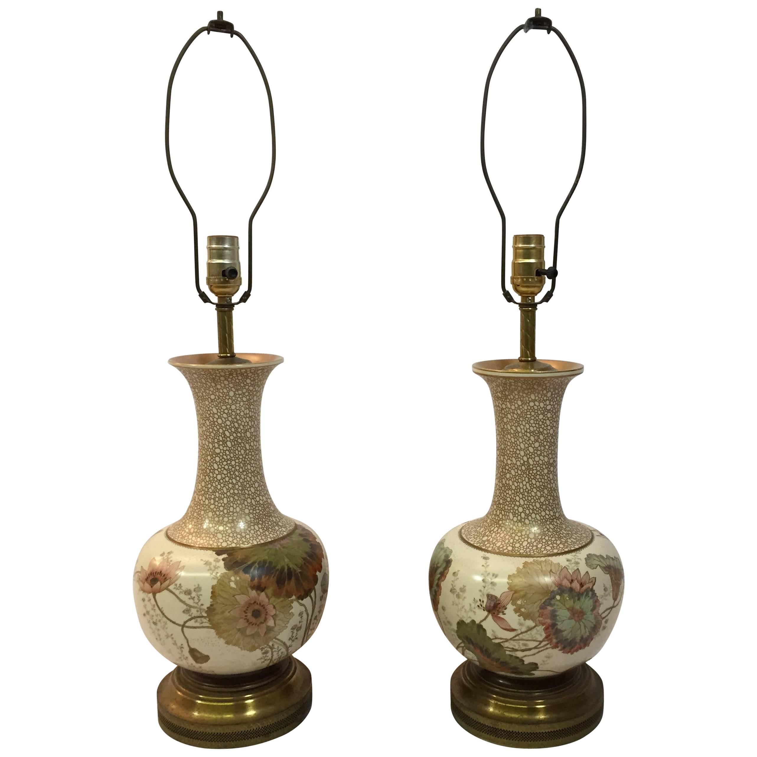 Pair of Art Nouveau Royal Doulton Burslem Floral Lamps