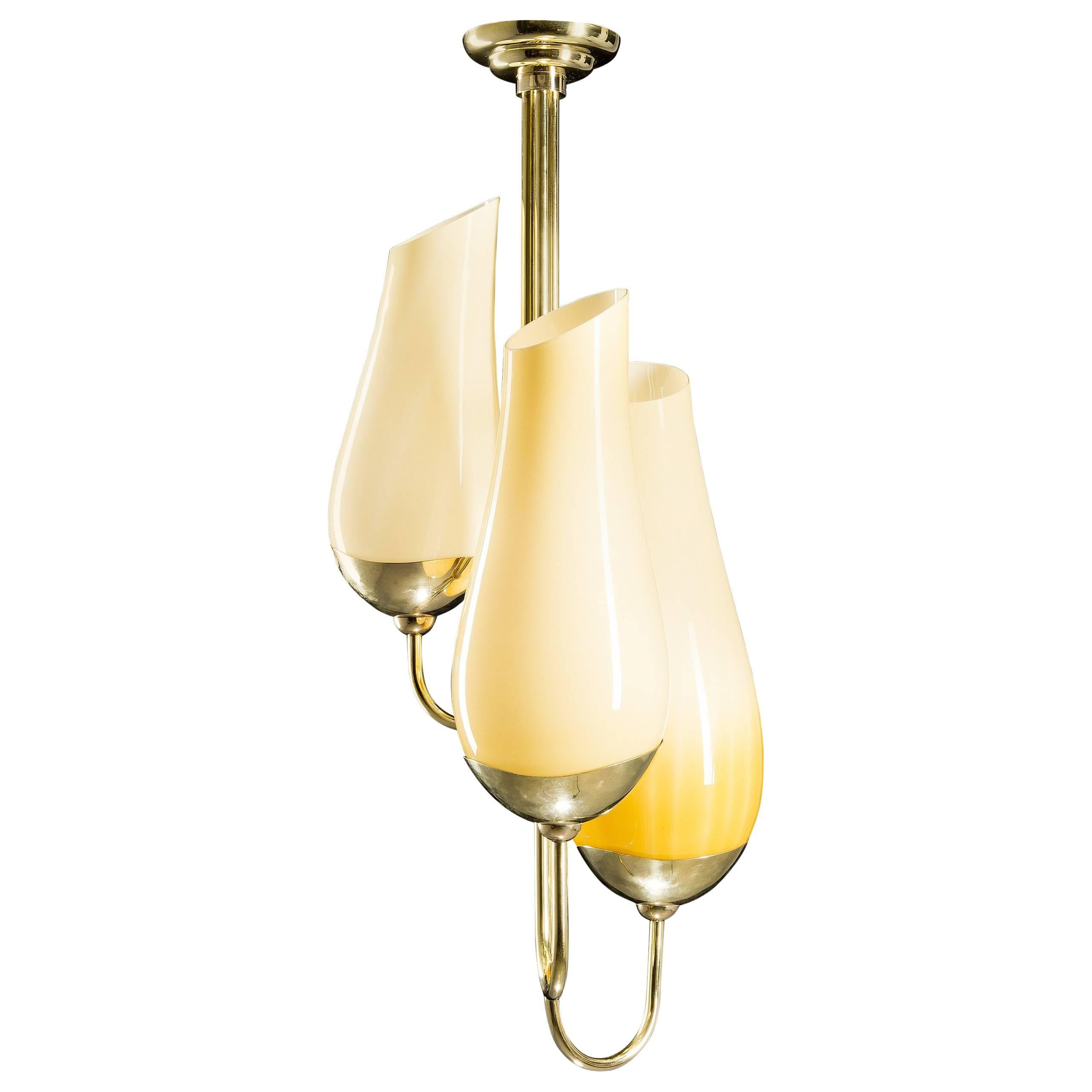 Paavo Tynell Large Pendant in Brass and Glass for Idman, 1950s