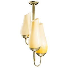 Paavo Tynell Large Pendant in Brass and Glass for Idman, 1950s