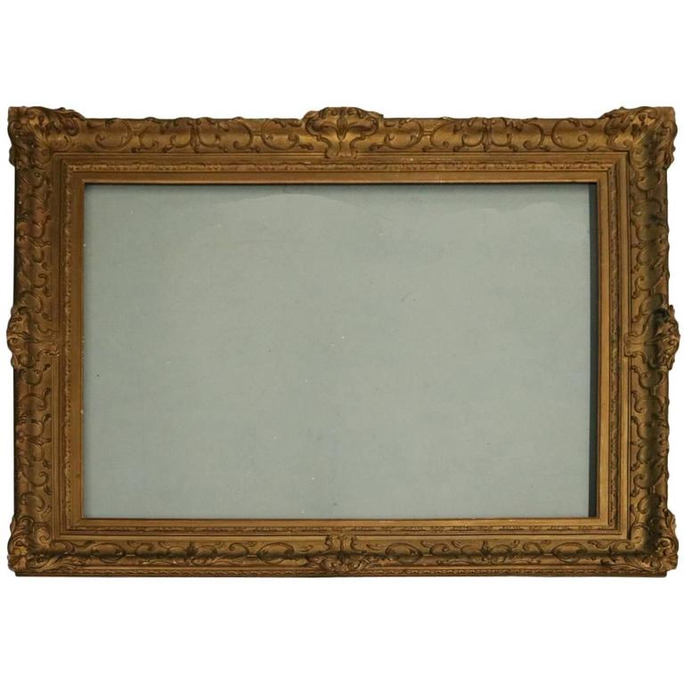 Large Antique Frame, French Gold Gilt Gesso on Wood, Late 19th Century