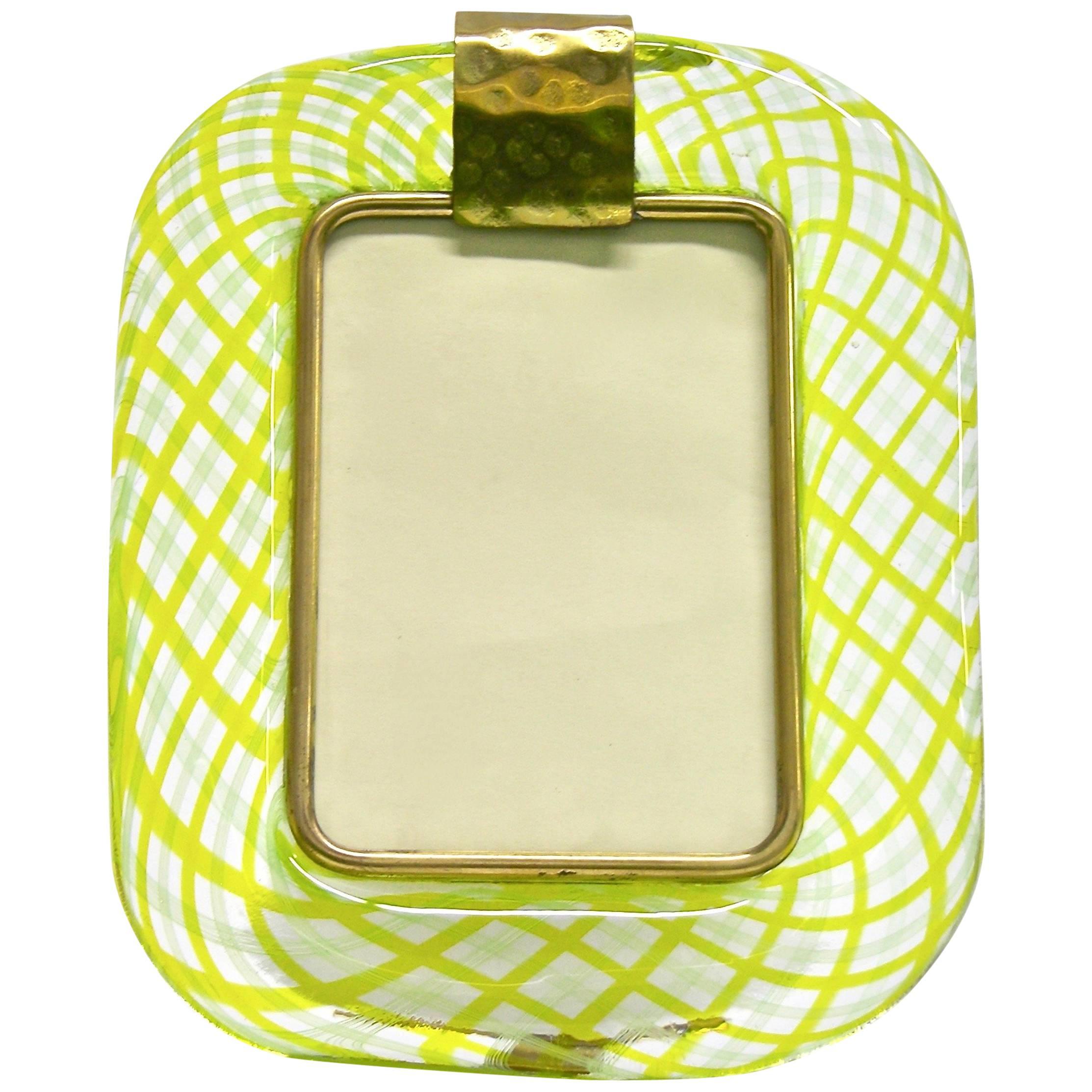 Venini, 1970s Vintage Yellow Green Chartreuse Murano Glass Photo Frame