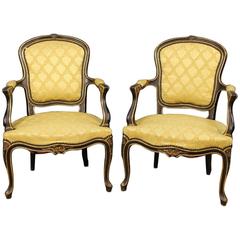 20th Century Pair of French Armchairs in Golden Fabric