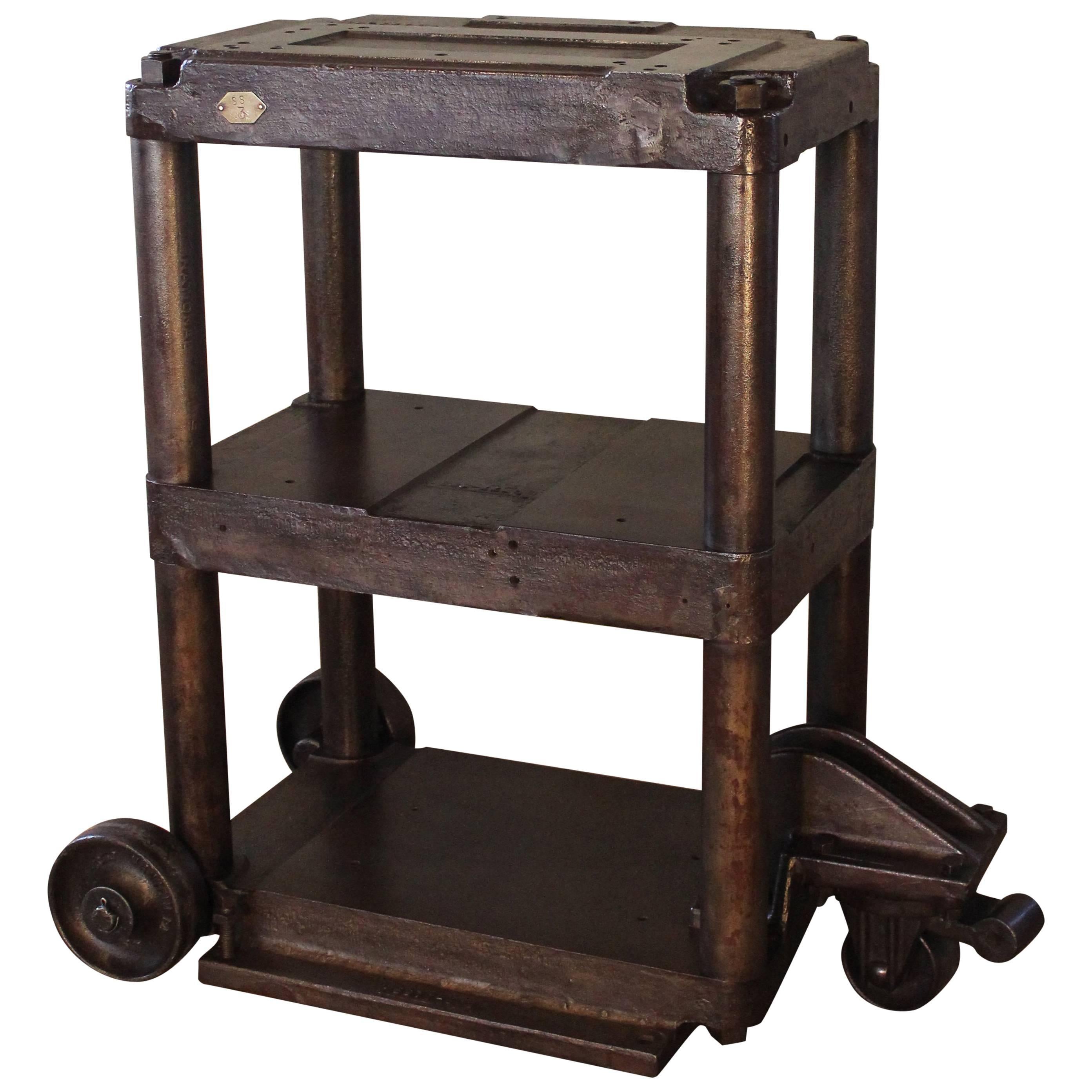 Steel Table Rolling Cart Vintage Industrial Three-Tier Factory Cast Iron 