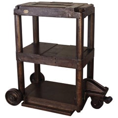 Steel Table Rolling Cart Vintage Industrial Three-Tier Factory Cast Iron