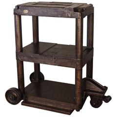 Steel Table Rolling Cart Vintage Industrial Three-Tier Factory Cast Iron 