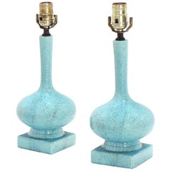 Pair of Pottery Blue Glaze Onion Shape Table Lamps Pair of Pottery Blue Glaze Onion Shape Table Lamps