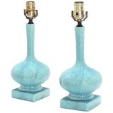 Pair of Pottery Blue Glaze Onion Shape Table Lamps