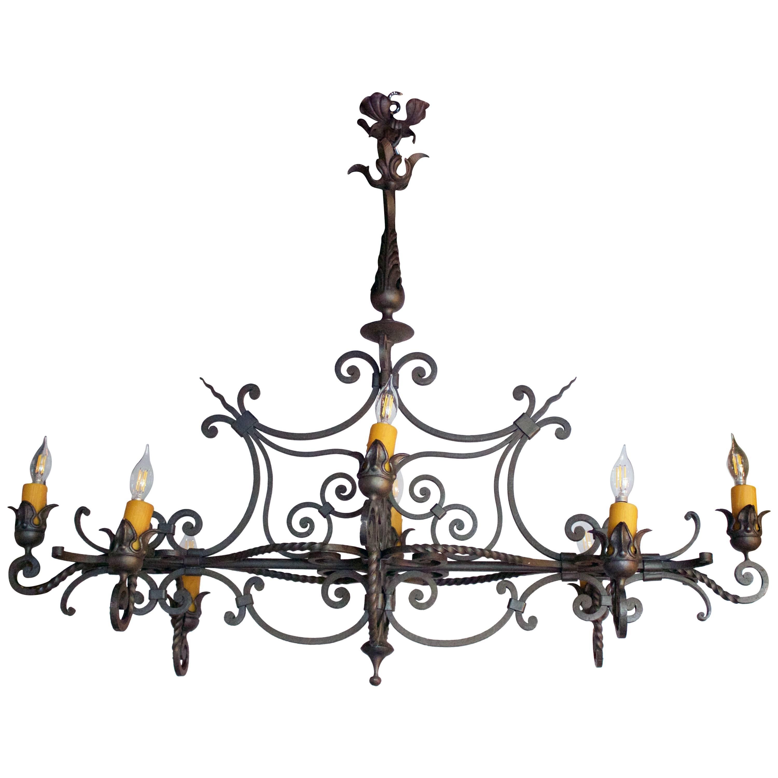 French Wrought Iron Eight-Arm Chandelier