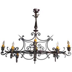French Wrought Iron Eight-Arm Chandelier