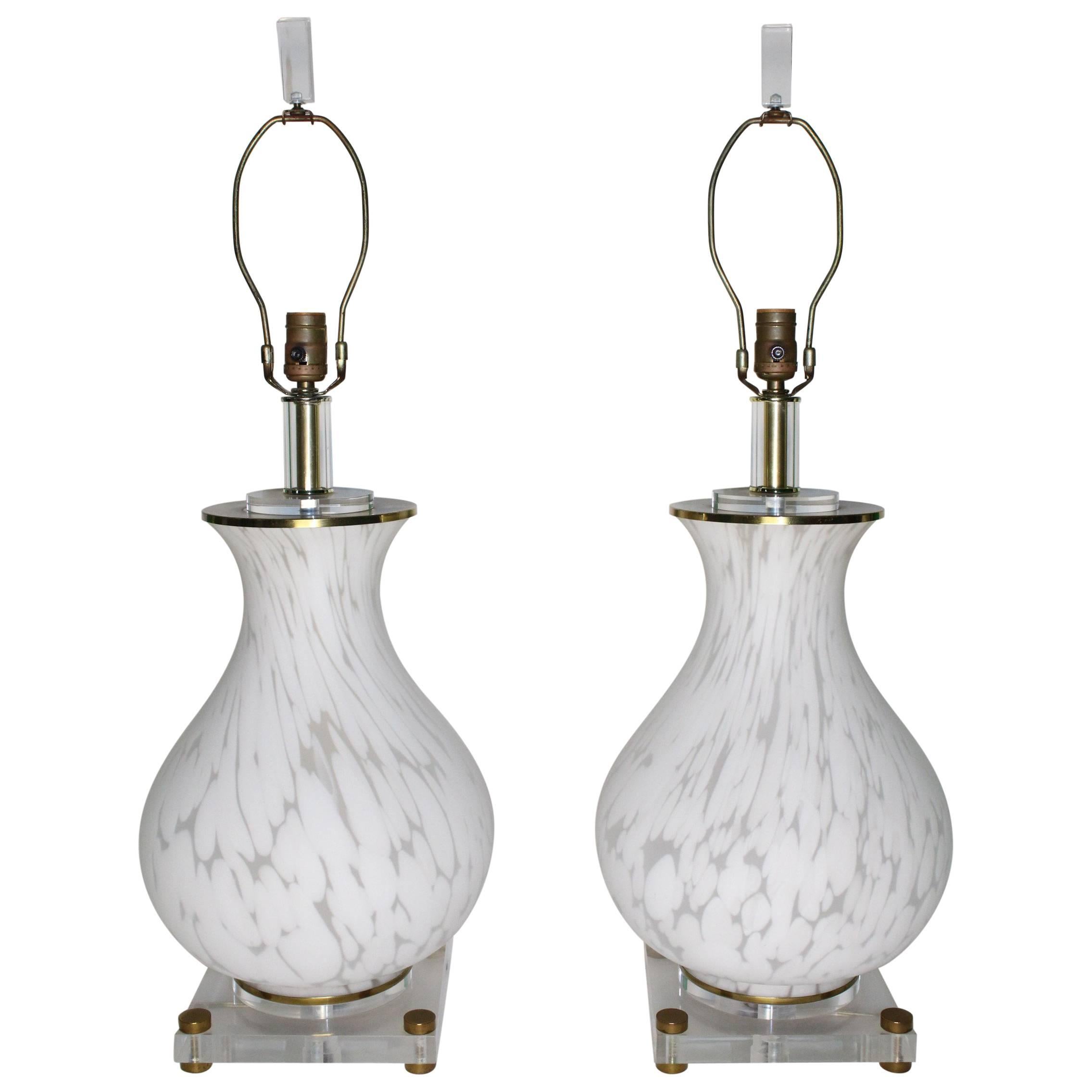 Pair of Mazzega Murano Glass Baluster Lamps